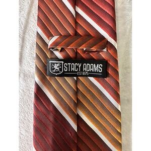 Stacy Adams Mens Striped‎ Silk Blend Neck Tie Burgundy Orange White Classic